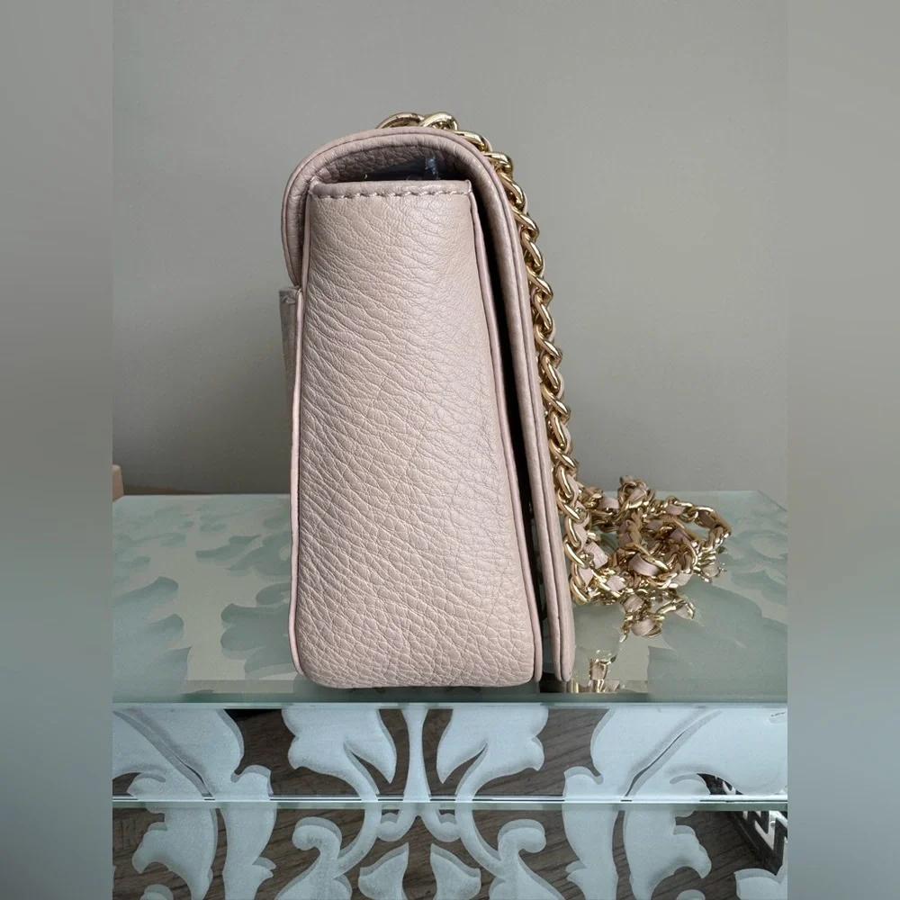 Tory Burch Light Pink Flap Shoulder Bag Convertible Crossbody Oak Pebble Leather